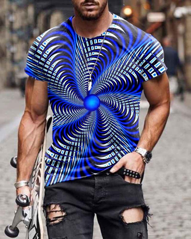Casual Spin Pattern Petal-shaped Print Short-sleeved T-shirt