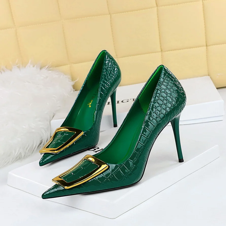 Colourp Colourp Korean Version Of Fashion And Slender Thin Heel Shallow Pointed Metal Buckle Single Shoes Women's High Heel