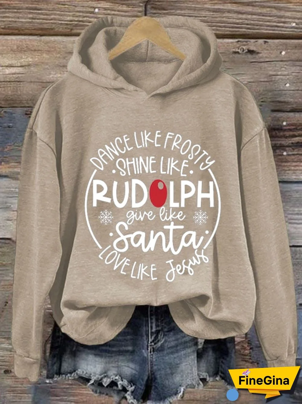 Women's Dance Like Frosty Shine Like Rudolph Give Like Santa Love Like Jesus Print Hoodie Long Sleeve Sweatshirt