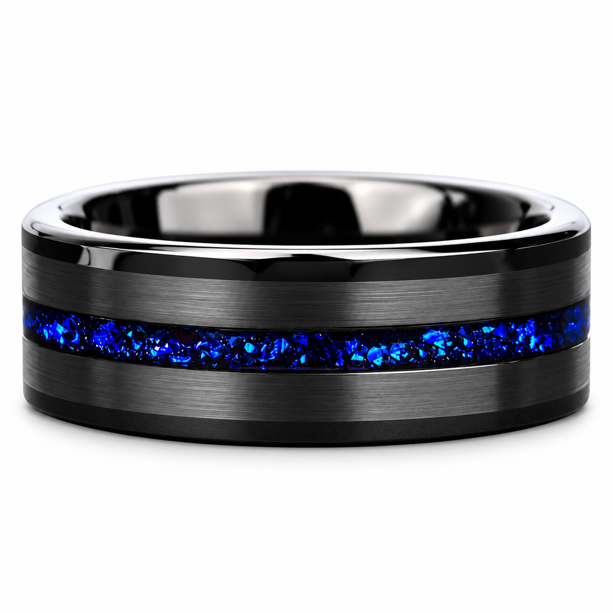  8mm Black Tungsten Carbide Ring with Blue Foil Inlay For Men