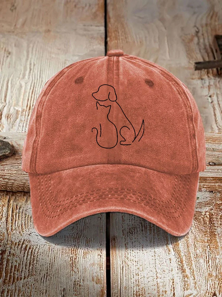 Unisex Casual Pet Dog And Cat Print Washed Hat