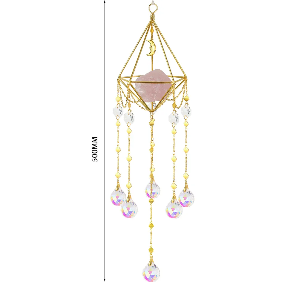 Crystal Wind Chimes Ornaments Moon Star Natural Stone Hanging Pendant Craft