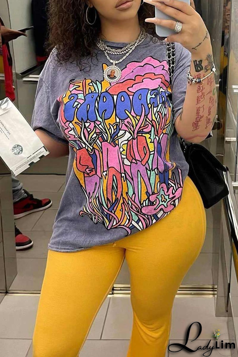 Light Purple Casual Print Patchwork O Neck T-Shirts
