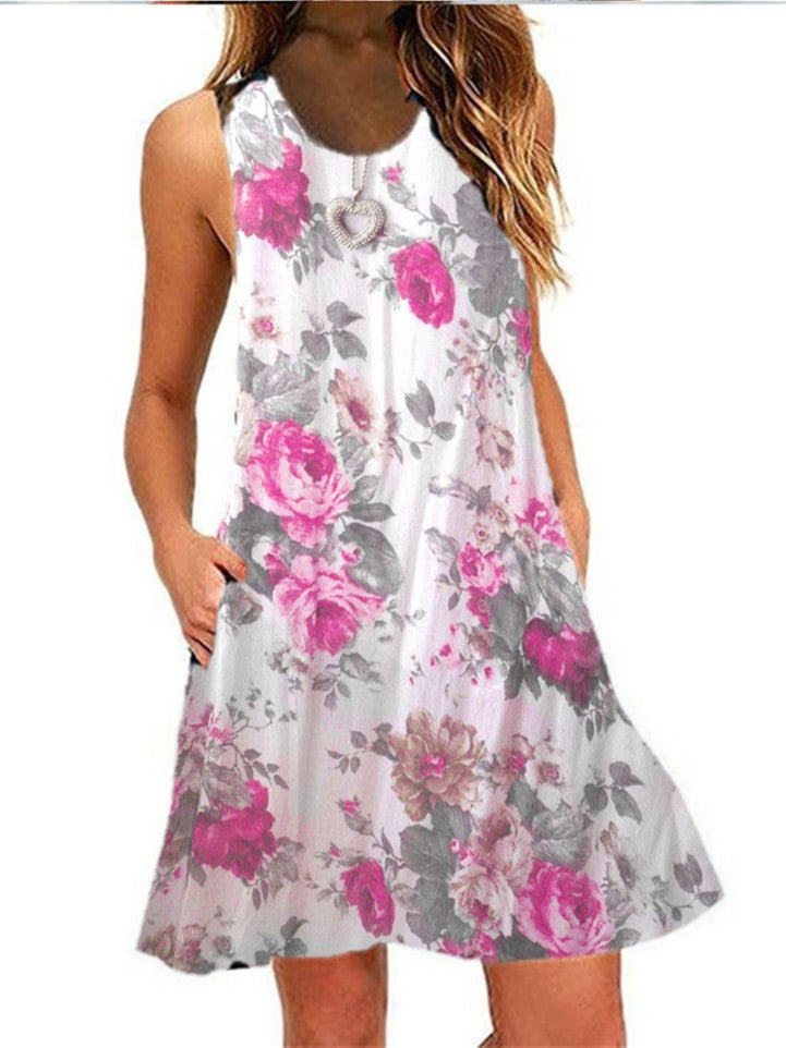 Women Half Sleeve V-neck Solid Color Dress