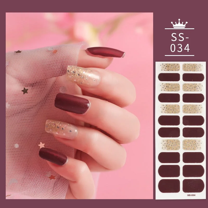 22Tips Colorful Nail Stickers Nail Accesoires Full Cover Stickers for Nails Self Adhesive Nail Art Nails Sticker Designer Shiny