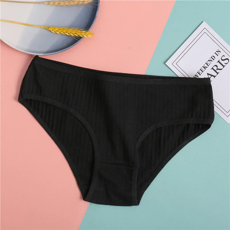 FINETOO Cotton Panties Women Solid Color Underpants M-XL Soft Briefs Girls Striped Underwear Comfortable Panties Female Lingerie