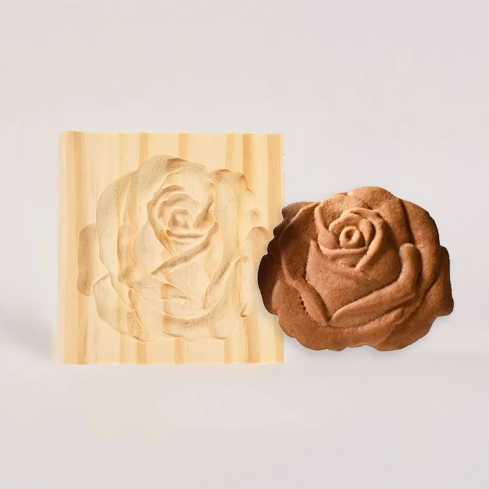 Purexcellent&trade; Household wooden rose cookie mold