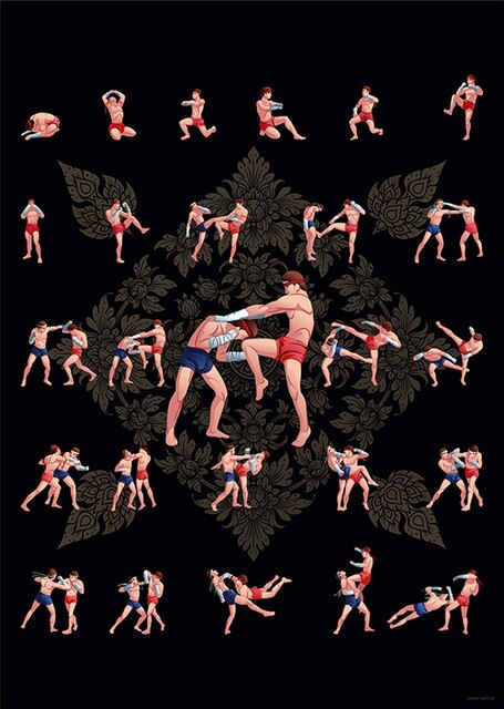 Muay Thai Boxer Motive Wrestling Posters Fighting Skill Picture and Canvas Painting Wall Art Print Picture Home Gym Decoration