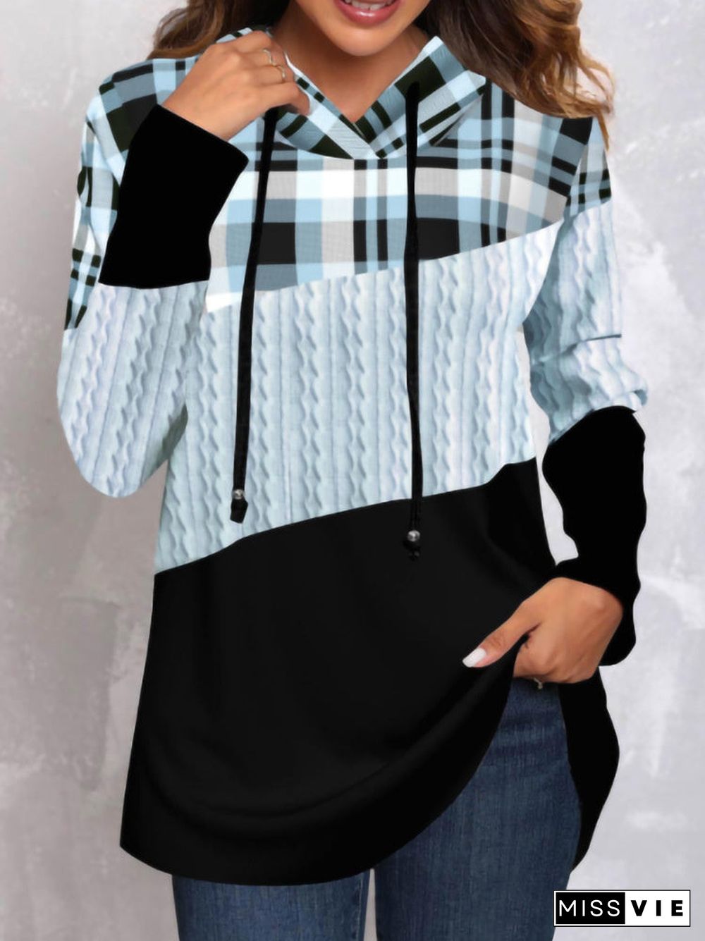 Women's Long Sleeve Printed Plaid Sweater