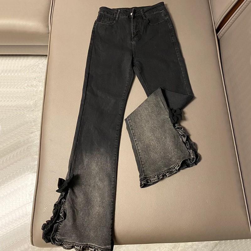 OLCooL Y2K Jeans Women High Street Gradient Denim Pants Vintage Autumn American Split Micro Flared Slim Chic Female Trousers New olcool