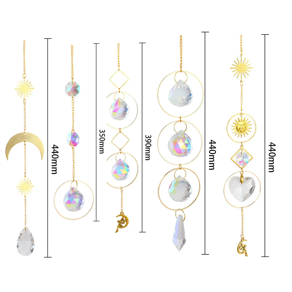 5pcs Hanging Moon Sun Heart Ball Light Catcher Crystal Outdoor Wind Chime