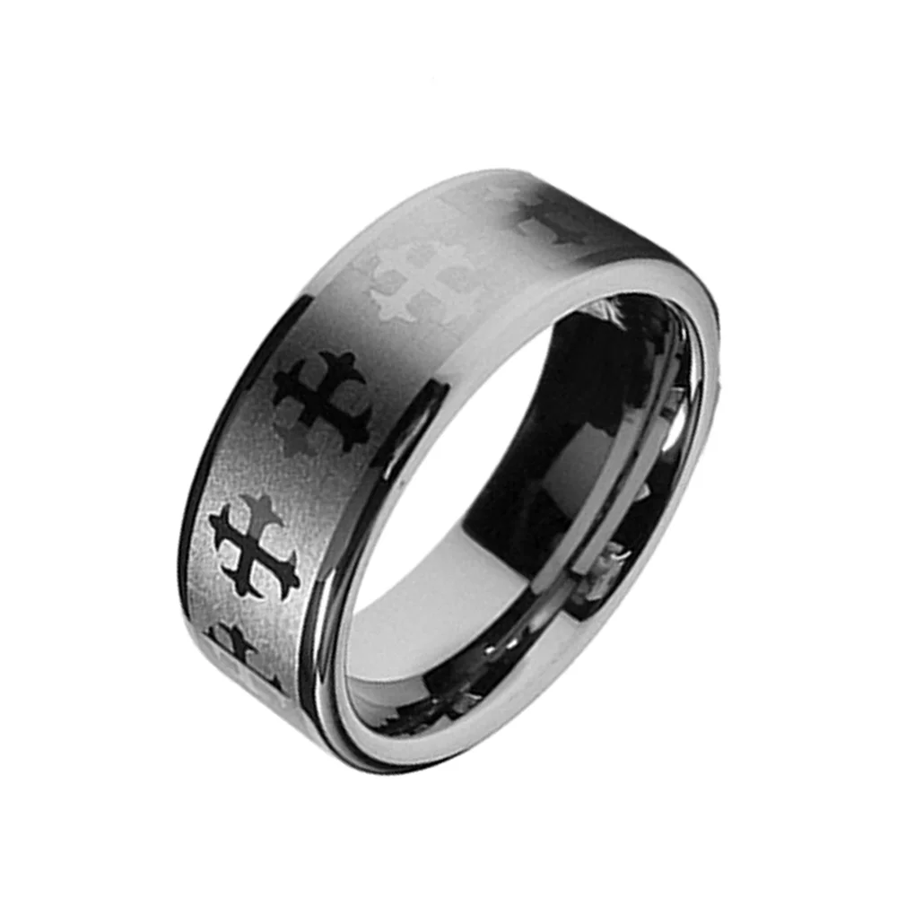 4MM 6MM 8MM Mens Matte Tungsten Carbide Cross Laser Silver Wedding Bands