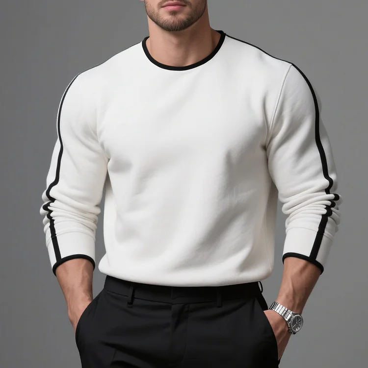 Okaywear Dralon Black Stripes Crew Neck Long Sleeve Sweatshirt 