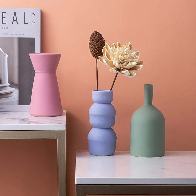 Modern Decorative Vase Nordic Morandi Ceramic Vase Dried Flower Decorative Vase Living Room Bedroom Desktop Docer Home Vase Gift