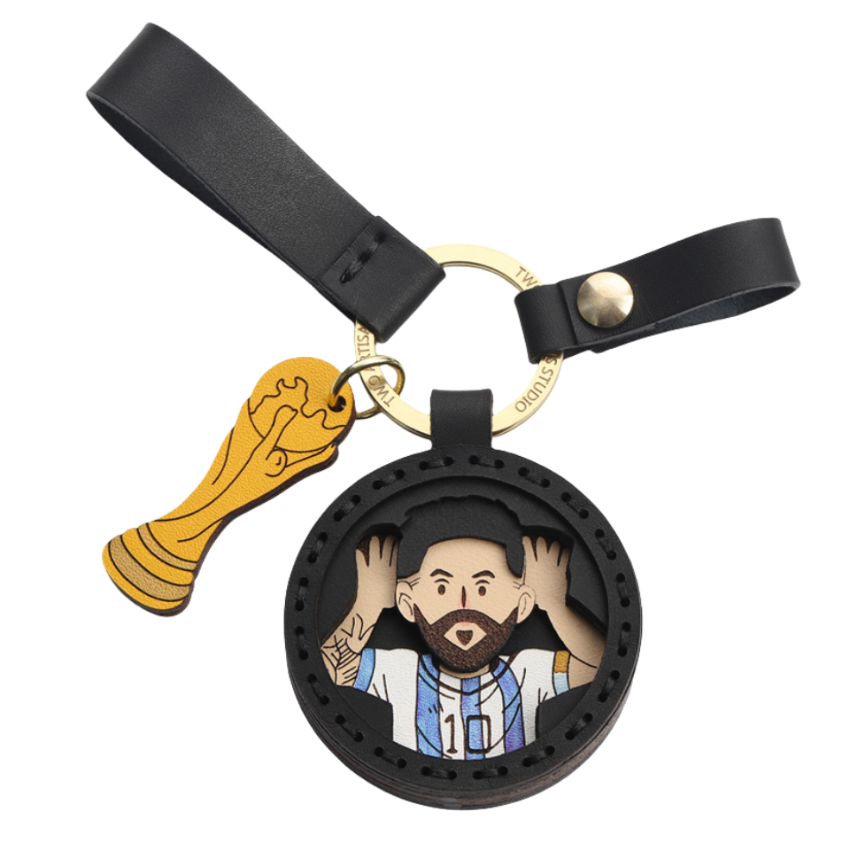 Lionel Messi Personalized Handmade Leather Keychain