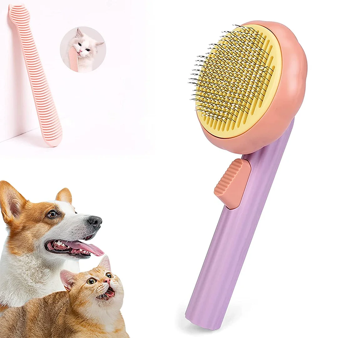 Cat Brush,Cat Hair Brush,Cat Brush for Shedding & Grooming, Cat Cleaning Grooming Brush for Dogs, Rabbits and Puppies,Easy to Remove Tangled Hair and Loose Fur on Pets,One-Click Cleaning, Free Cat Tongue Comb