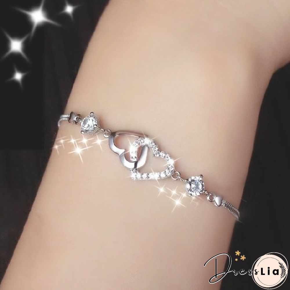 925 Silver Ladies Natural Amethyst Heart-shaped Bracelet Fashion Micro-inlaid Hollow Heart-shaped Zircon Bracelet