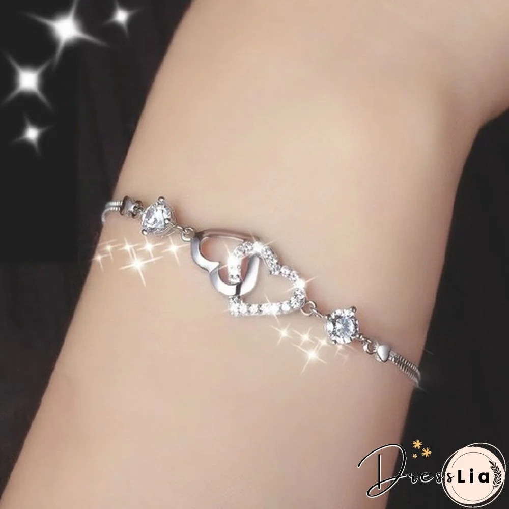 925 Silver Ladies Natural Amethyst Heart-shaped Bracelet Fashion Micro-inlaid Hollow Heart-shaped Zircon Bracelet