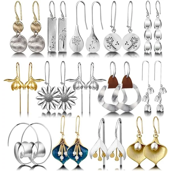 12 Pairs Teardrop Druse Crystal Drop Dangle Earrings for Women Girls Cubic Zirconia Huggie Hoop Earring Jewelry Set Christmas Gifts