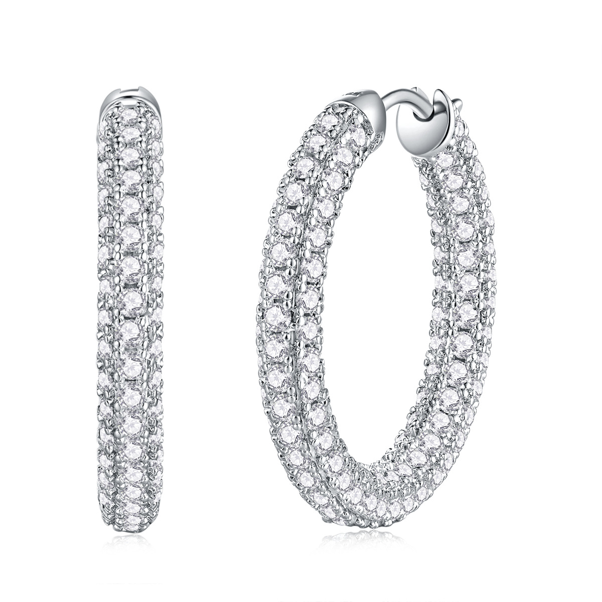 Moissanite Tennis Hoop Earrings White Gold