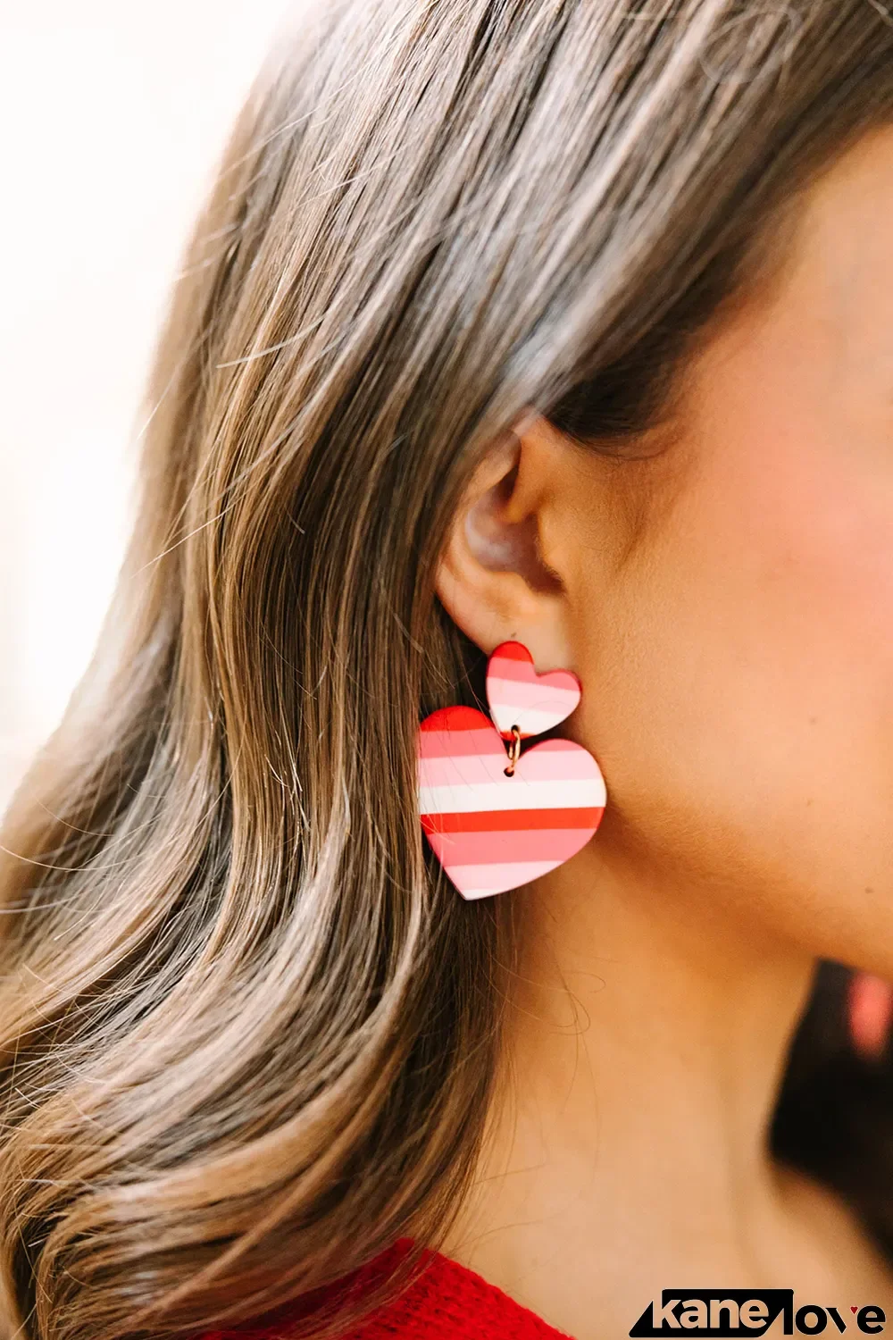 Multicolor Striped Double Heart Valentines Gift Earrings