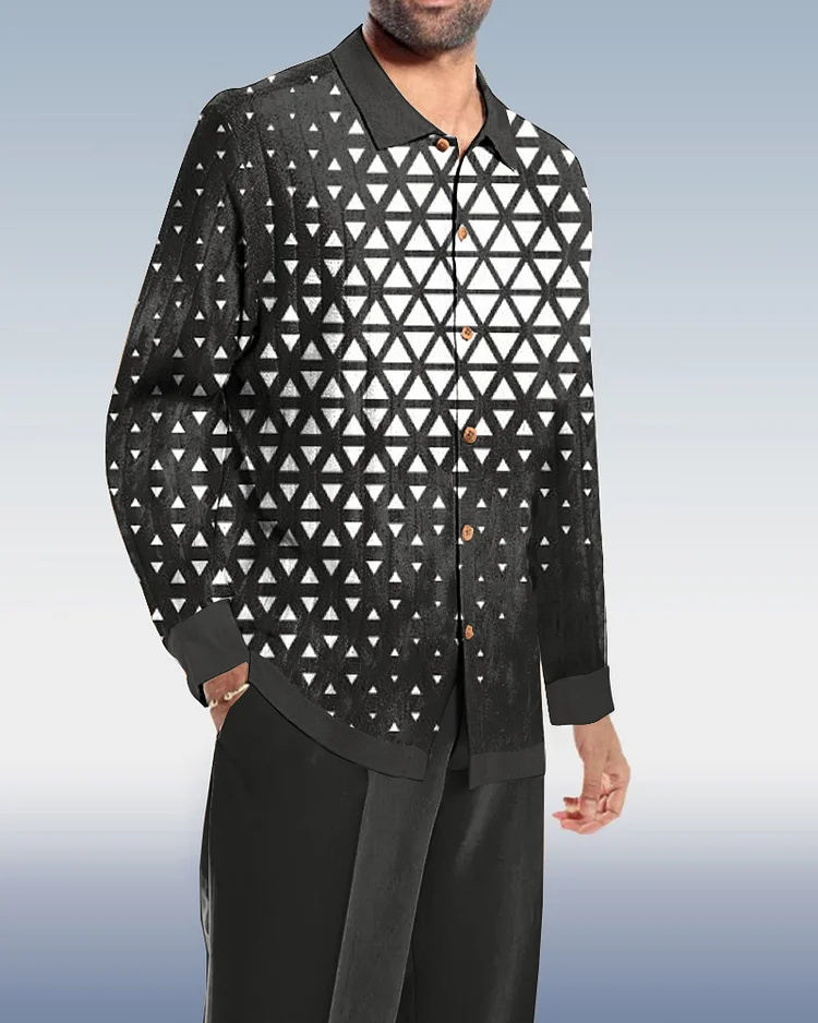 Men's Retro Geometric Art Print Casual Wear Long Sleeve Suit