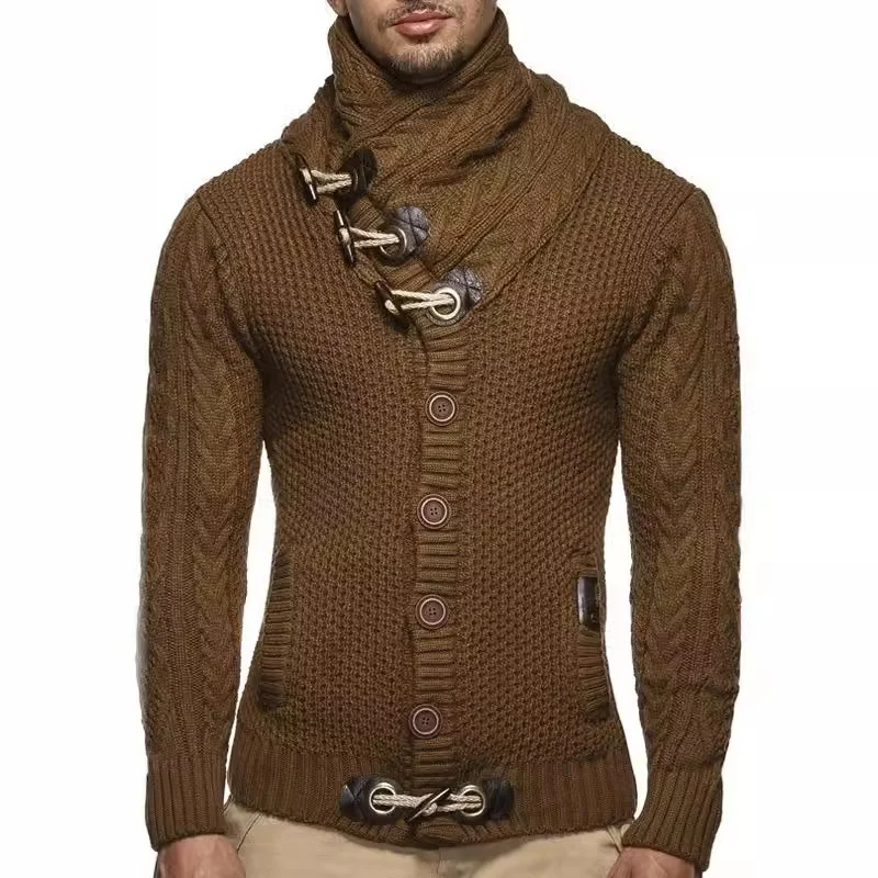 Wongn Wongn And Winter Men's Slim High Neck Single Breasted Cardigan Plus-Size Long Sleeve Knit Sweater Men's Wear