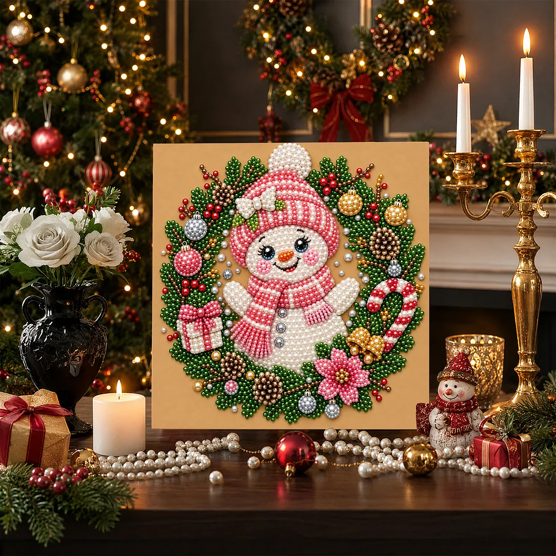 Framed Pearl Painting Kit Christmas Snowman 7.87x7.87in