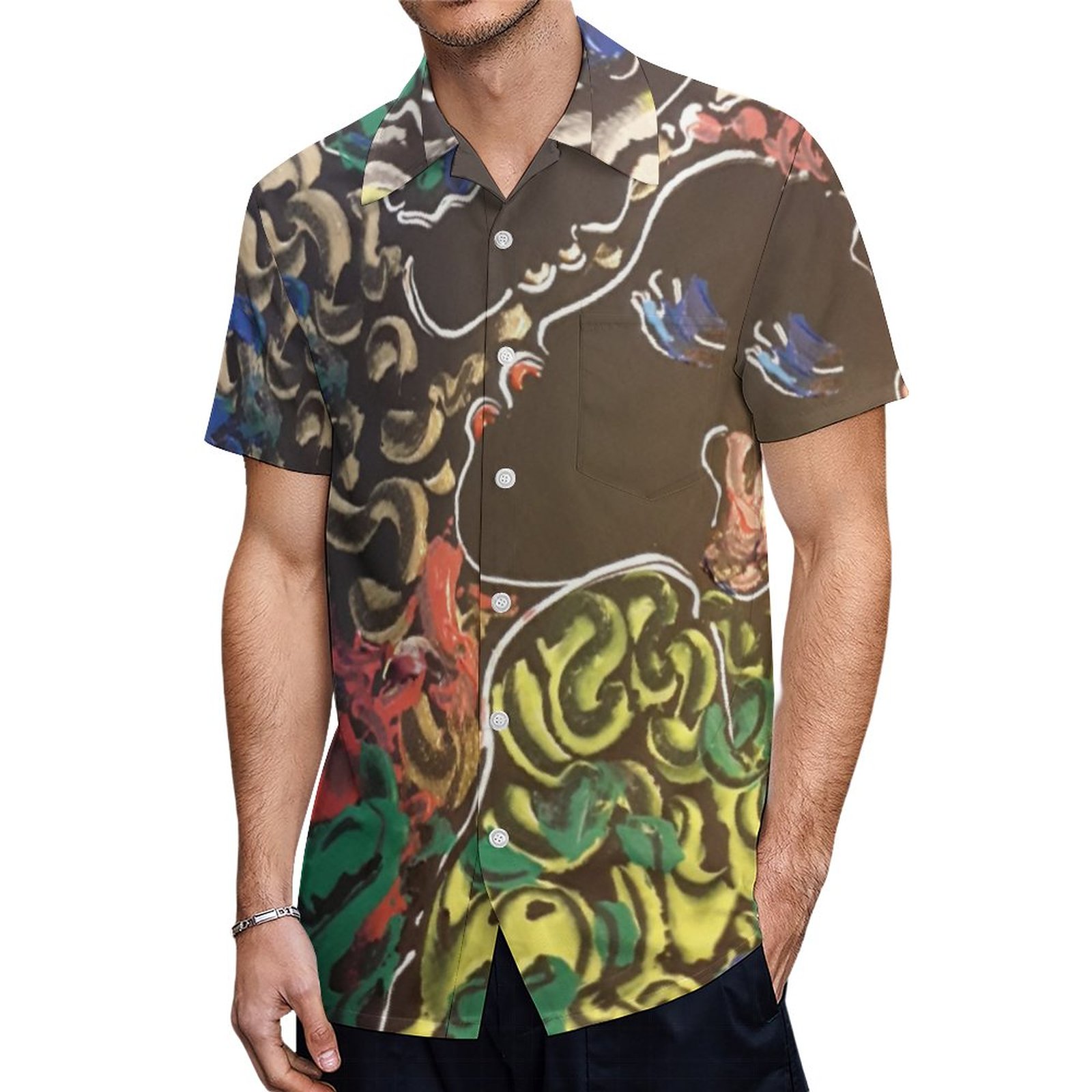 60S Peter Max Style Colorful Watercolor Mardi Gras Hawaiian Shirt Mens Button Down Tropical Hawaii Beach Shirts
