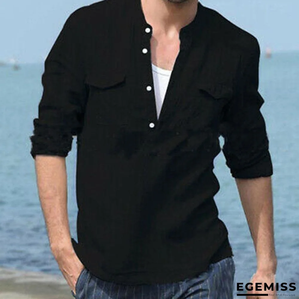 Spring/Summer Mens Long Sleeve Casual Loose Soft Shirts Linen | EGEMISS