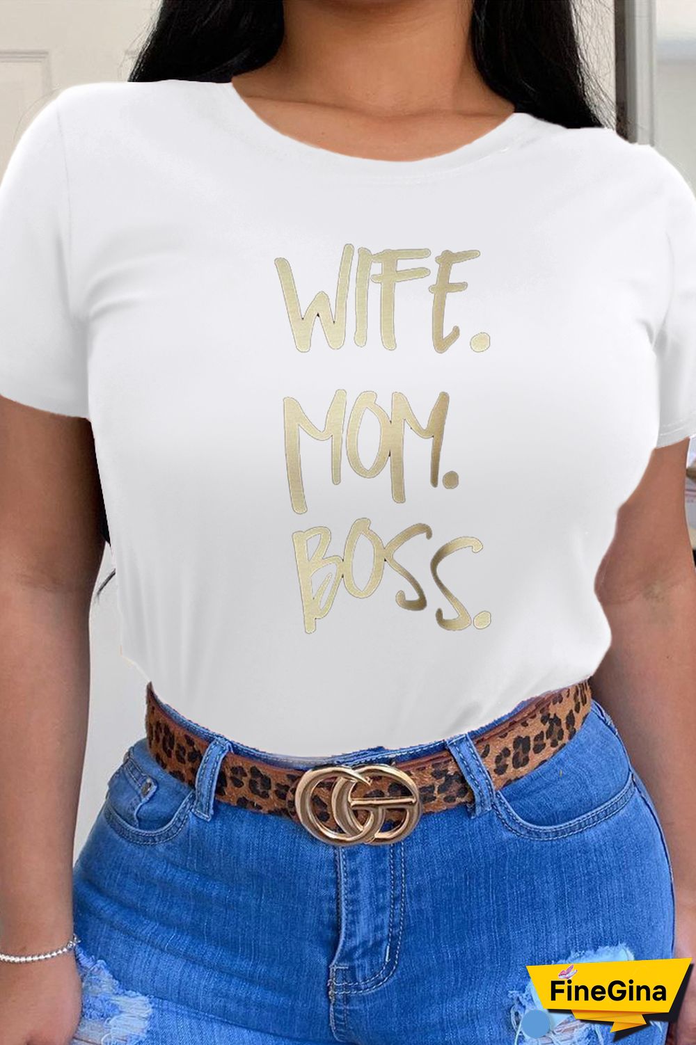 White Casual Street Print Patchwork Letter O Neck T-Shirts