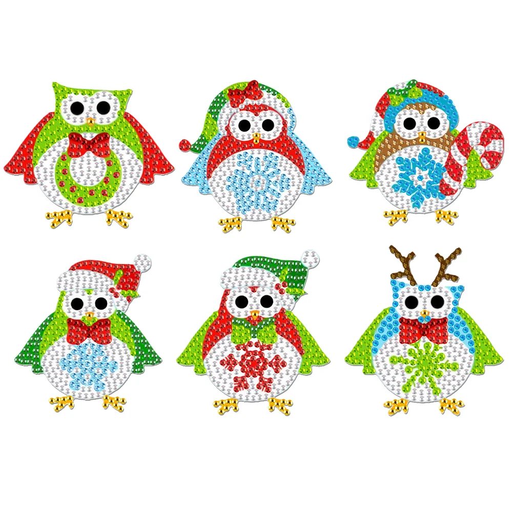 6Pcs Acrylic Owl Diamond Painting Art Fridge Magnet for Fridge Whiteboards