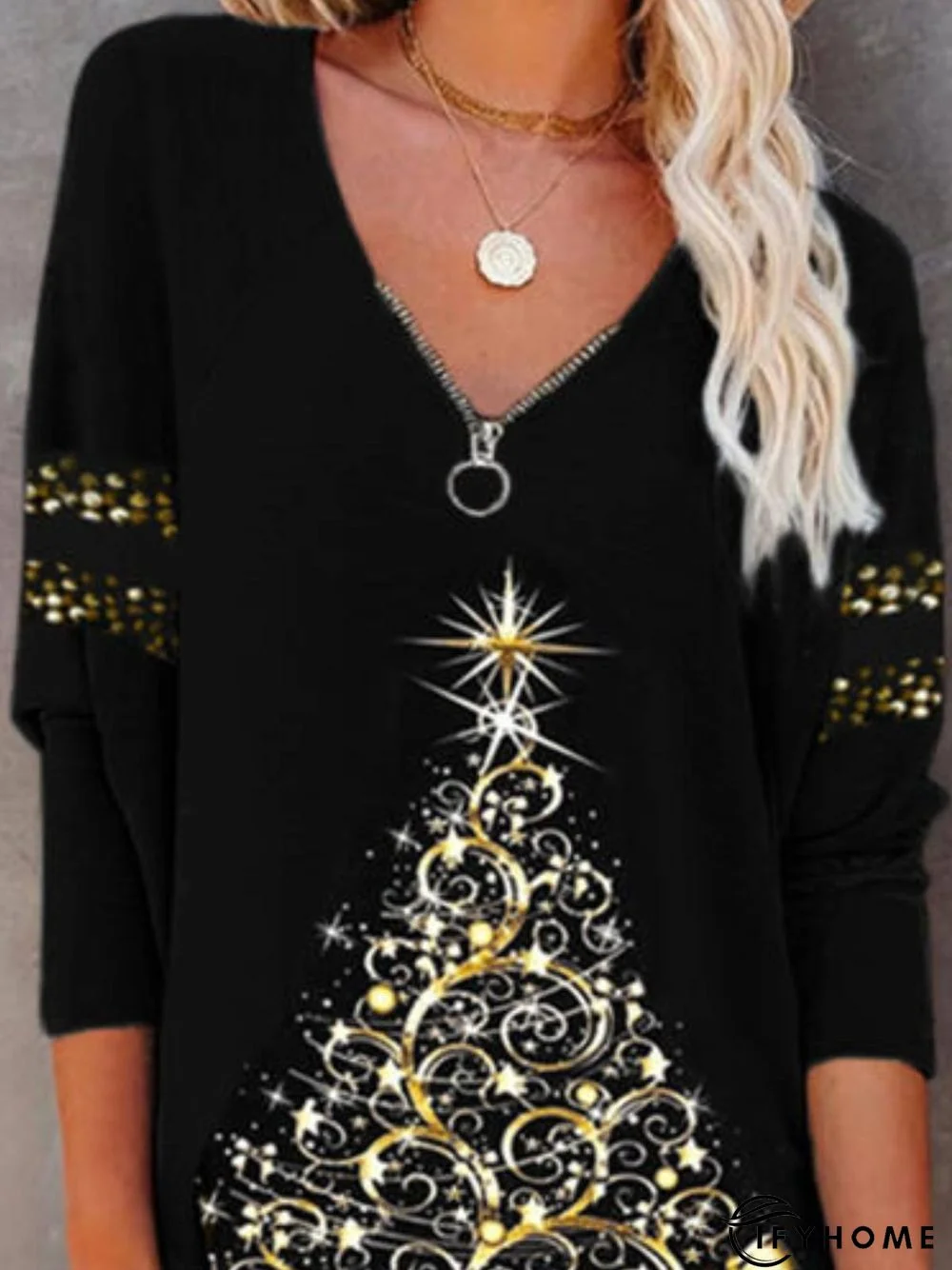 Casual Long Sleeve V Neck Printed Knitting Dress | IFYHOME