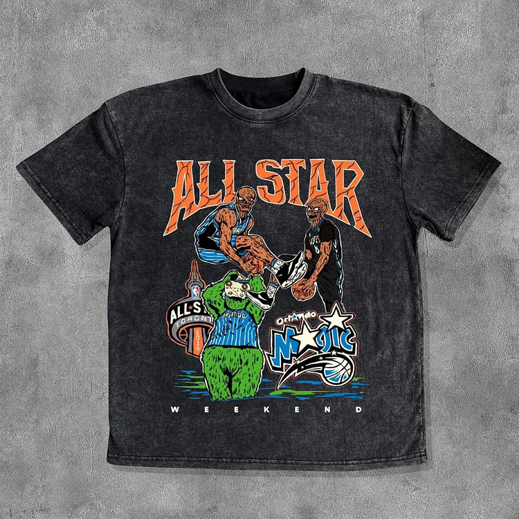 All Star Graphic Acid Washed Basketball T-Shirt SOPULA