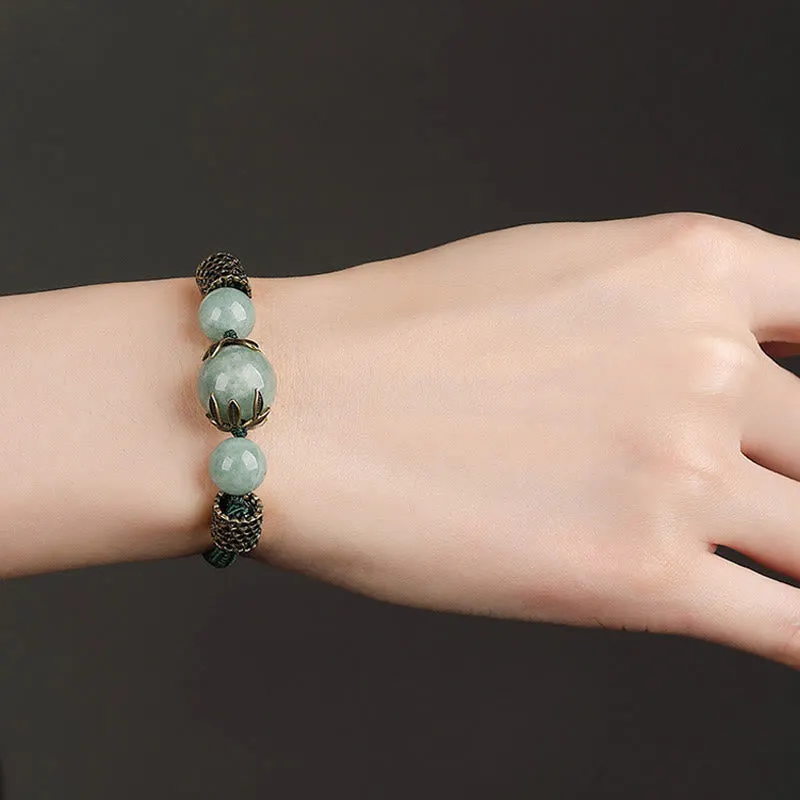 Handmade Green Rope Luck Jade Bead Prosperity Bracelet