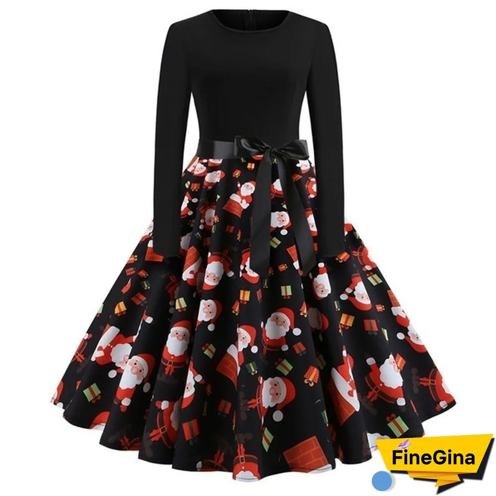 Autumn Winter Fashion Lady Xmas Clothes Christmas Costume Casual Long Sleeve Halloween Print Party Dress