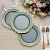 10 Pack | 8" Dusty Blue Plastic Dessert Salad Plates, Disposable Tableware Round With Gold Scalloped Rim