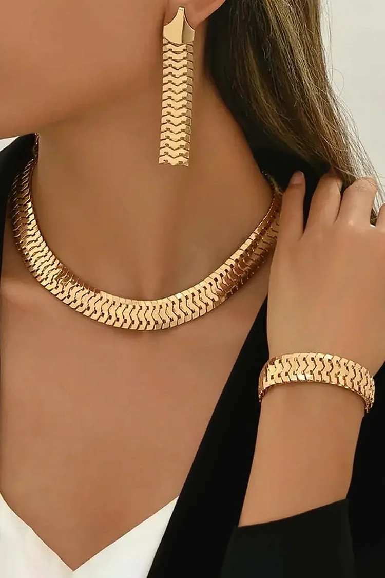 Casual Multi-Layer Smooth Necklace Earrings Bracelet Jewelry Set 2024 - Xpluswear