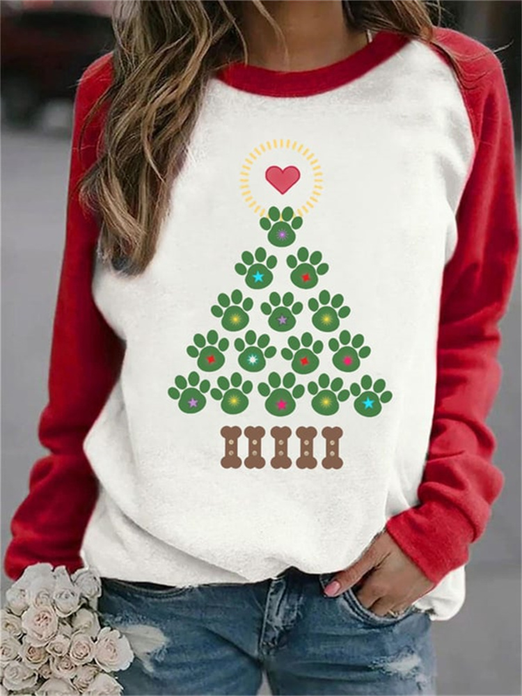 Dog Paw Christmas Tree Colorblock Sweatshirt