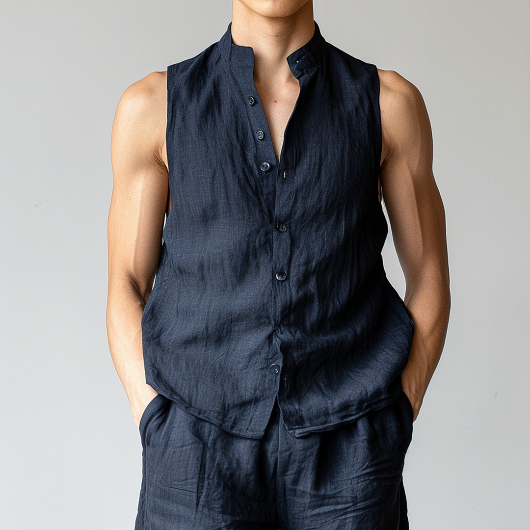 Men's Linen Sleeveless Set-inspireuse