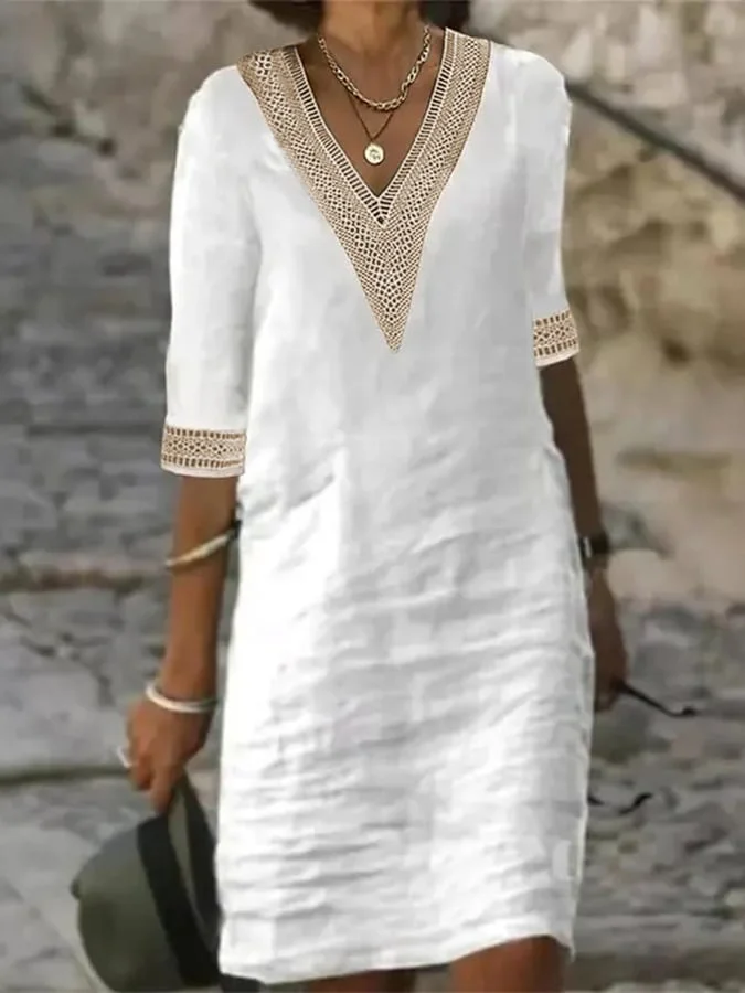 Multicolor V-Neck Cotton Dress