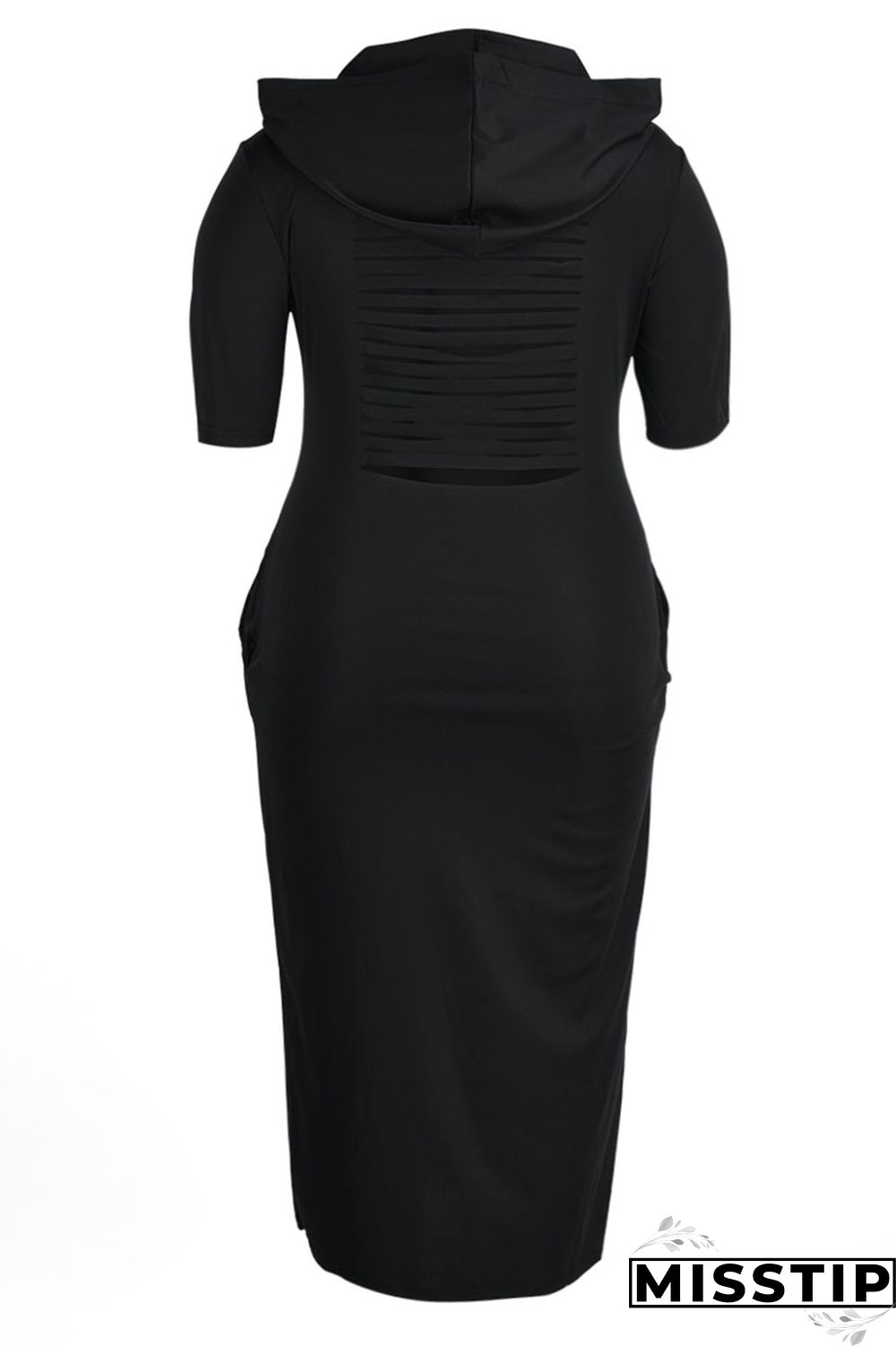 Black Casual Print Ripped Patchwork Hooded Collar Straight Plus Size Dresses