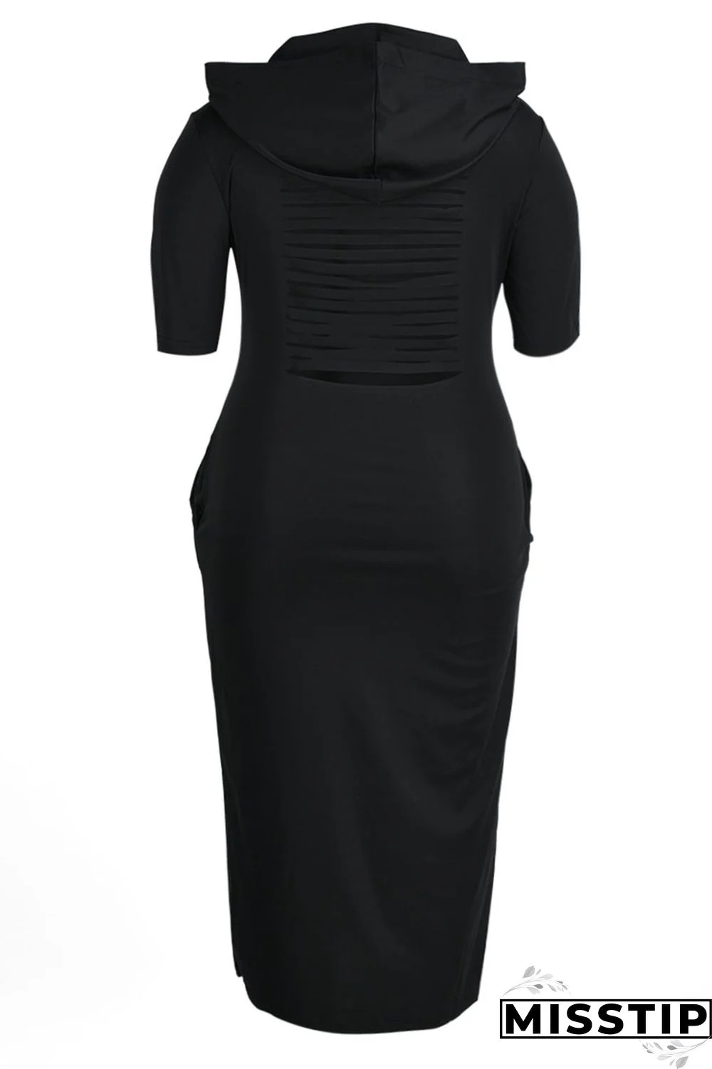 Black Casual Print Ripped Patchwork Hooded Collar Straight Plus Size Dresses