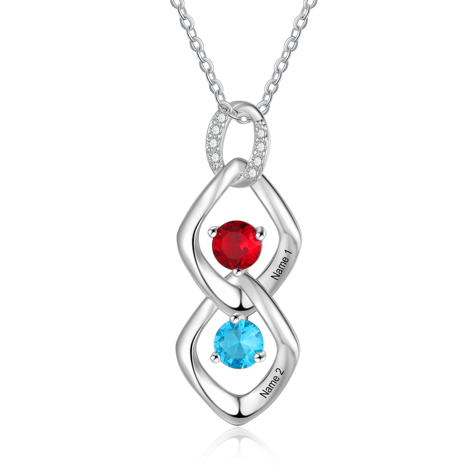 Personalised Pendant Necklace Custom 2 Birthstones Engraved 2 Names Necklace Gift for Women-Jessemade AU