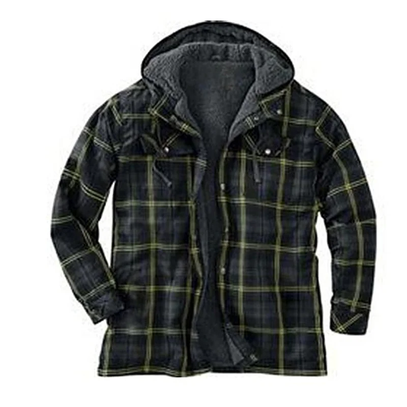 Hooded Casual Plaid Pocket Long Sleeve Jacket Shirt / [viawink] /