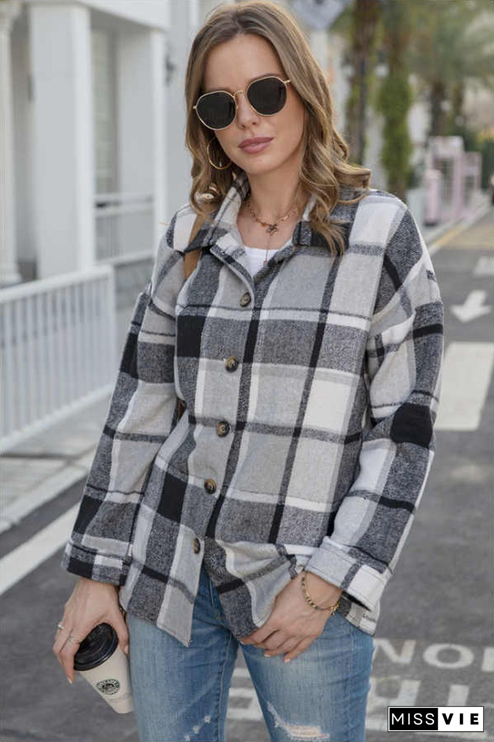 Fashion Regular Plaid Loose Shirt Coat