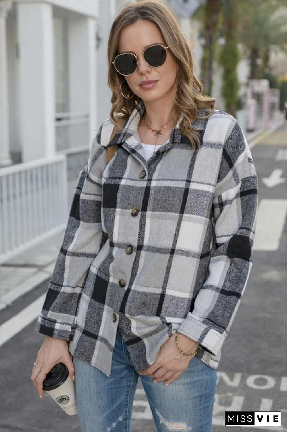 Fashion Regular Plaid Loose Shirt Coat