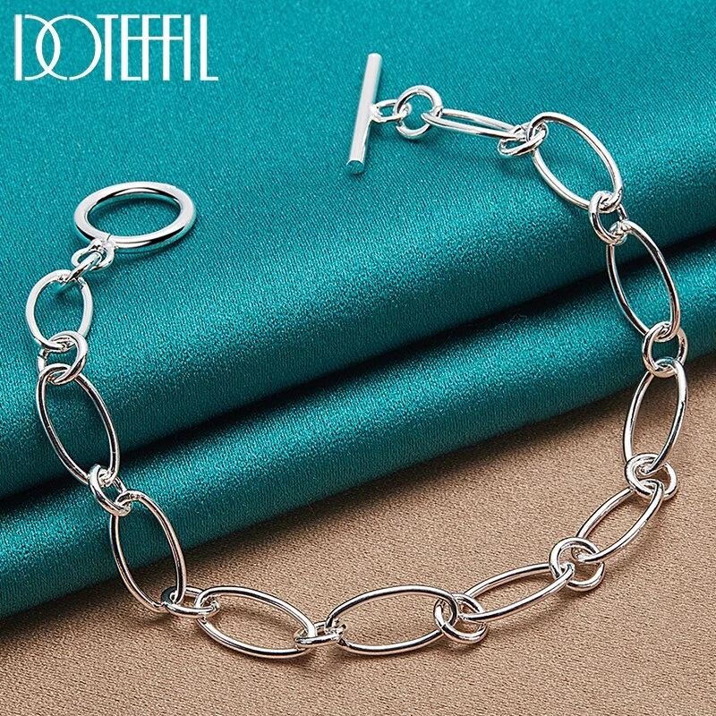 925 Sterling Silver Simple Chain OT Buckle Bracelet Chain For Man Woman Jewelry