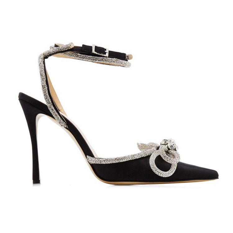 85mm Women's Stiletto Heel Ankle Strap Glitter Pumps Pointed Toe Diamond High Heels Sandals Summer Banquet Daily Wedding Shoes-MERUMOTE