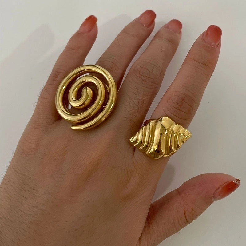 Casual Nordic Style Retro Geometric 316L Stainless Steel  18K Gold Plated Irregular Open Rings